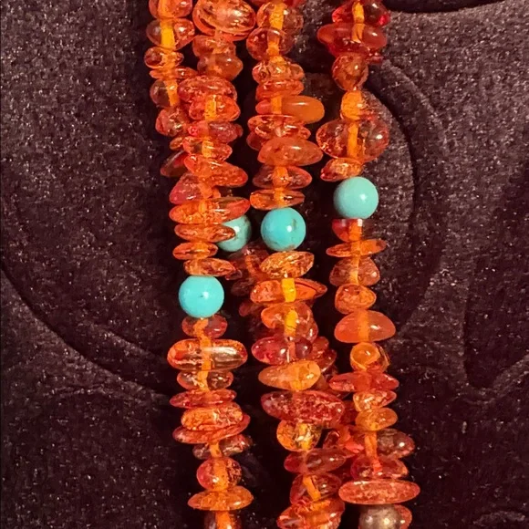 NWOT Jay King Mine Finds Amber & Turquoise Beaded Necklace w/925 Silver Pendant - Picture 7 of 14